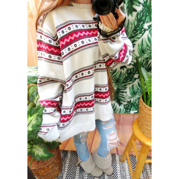 Vintage fair isle oversized chunky knit sweater 🌲 - Picture 3 of 9